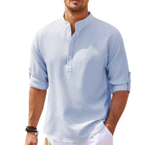 Camisa Social Masculina de Gola Redonda Estampa Quadriculada Camisa Com Botões