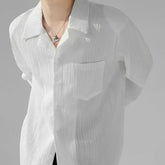 Camisa Masculina Moda Casal Com Bolso E Lapela Camisa De Listras Em Relevo