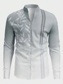 Camisa Social Masculina Gola Redonda Com Botões Camisa Estampada