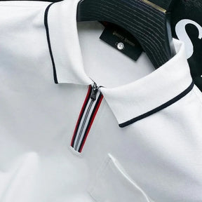 Camisa Masculina Gola Polo De Manga Comprida Com Zíper E Bolso Tendência