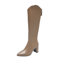 Bota Feminina De Joelho Com Zíper Salto Grosso Moda Outono