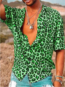 Camisa Masculina Moda Havaiana Com Botões E Estampa Oncinha Camisa Aberta