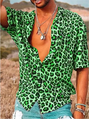 Camisa Masculina Moda Havaiana Com Botões E Estampa Oncinha Camisa Aberta