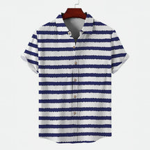 Camisa Masculina Moda Casual Listrada De Mangas Curtas Com Botões Tendência