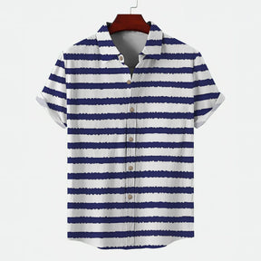 Camisa Masculina Moda Casual Listrada De Mangas Curtas Com Botões Tendência