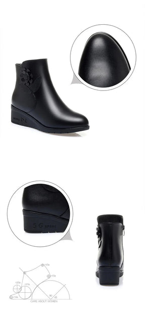 Bota de Couro Casual Pelúciada Flower