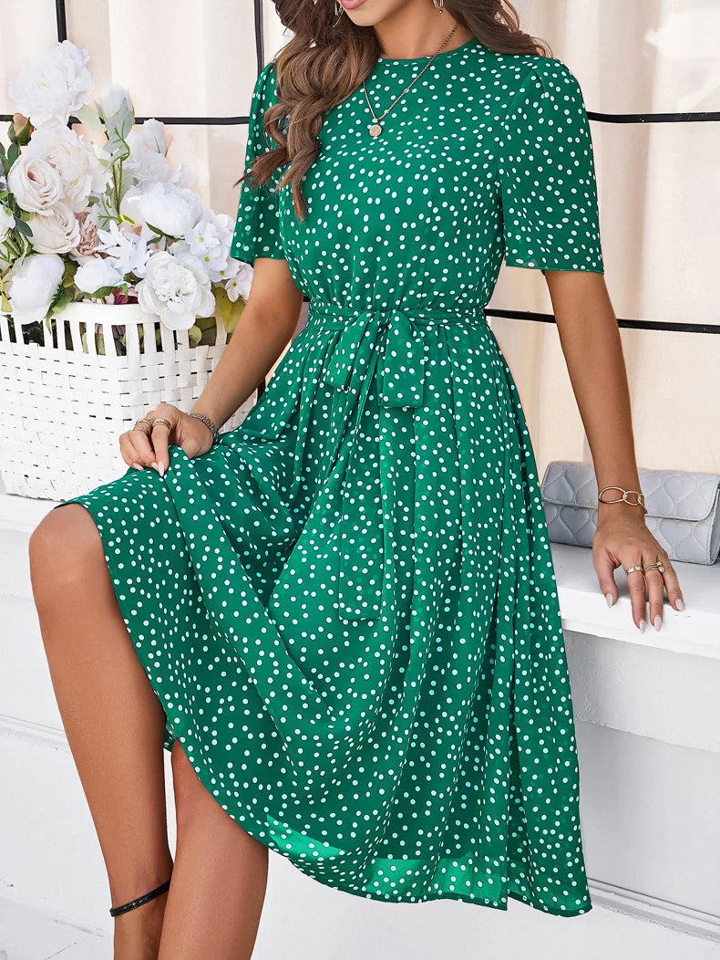 Vestido Casual Estelar Chanfrado com Laço Feminino