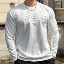 Camisa masculina Esportiva De Manga Longa Com Letras Em Relevo Camisa de Cor Sólida Material De Qualidade