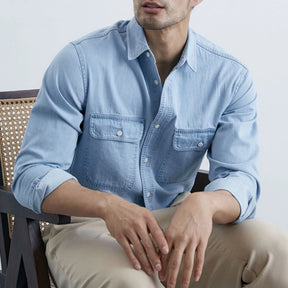 Camisa Jeans Masculina Moda Casual Com Lapela E Botões Camisa De Manga Comprida