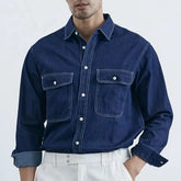 Camisa Jeans Masculina Moda Casual Com Lapela E Botões Camisa De Manga Comprida