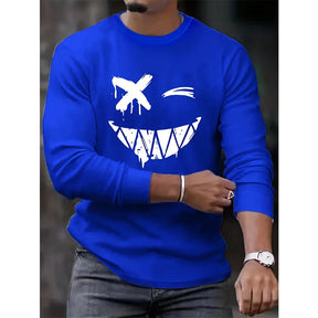 Camisa Masculina De Cor Sólida Manga Longa Respirável Refrescante Estampa Emoji