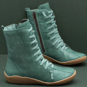 Bota Feminina Confortável Média Com Cadarço Moda Coturno