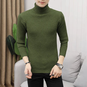 Camisa Masculina De Malha Canelada De Alta Qualidade Gola Alta Tendência