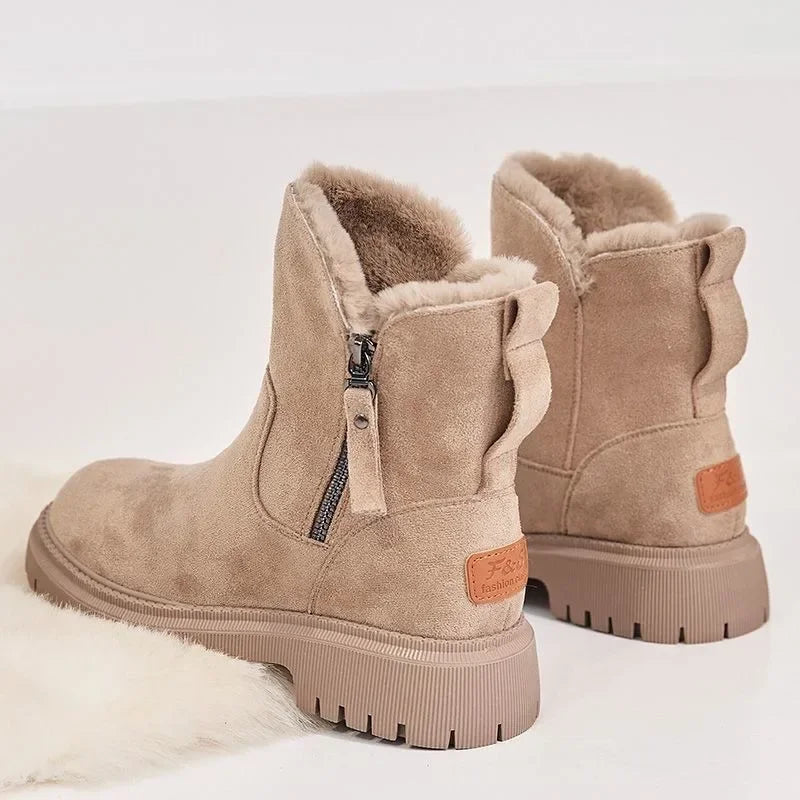 Bota de Couro Inverno Casual Forrada Apricot