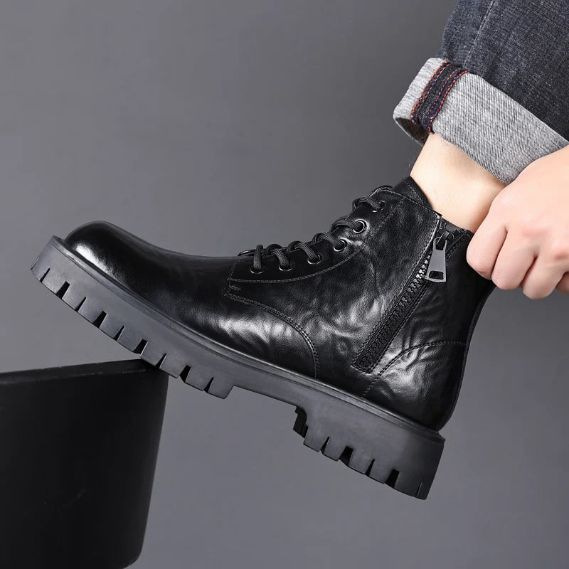 Bota de Couro Inverno Masculina Coturno Derby