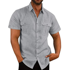 Camisa Masculina Moda Casual Com Dois Bolsos E Botões Tendência