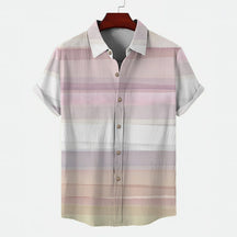 Camisa Masculina Moda Casual Listrada De Mangas Curtas Com Botões Tendência