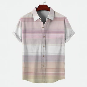 Camisa Masculina Moda Casual Listrada De Mangas Curtas Com Botões Tendência