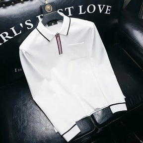 Camisa Masculina Gola Polo De Manga Comprida Com Zíper E Bolso Tendência
