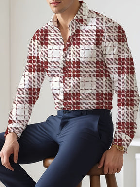 Camisa Casual Masculina Com Gola Lapela  Estampa Xadrez  Detalhe de Botão Moda Casual