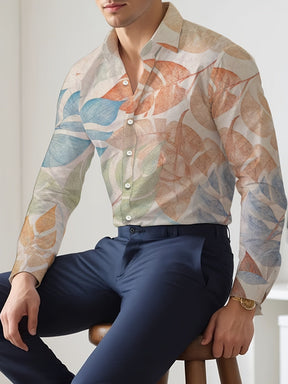 Camisa Social Masculina De Corte Regular Com Estampa Floral e Folhas Tendência