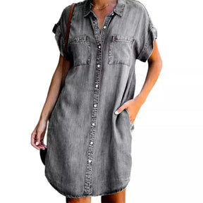 Vestido Curto Malhado Jeans Feminino