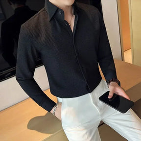 Camisa Social Elegante Masculina Para Negócios Moda Casual De Luxo