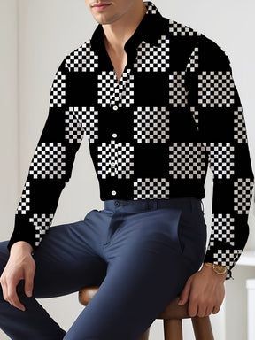 Camisas Sociais Masculinas com Estampas Detalhe de Botão Corte Fino Regular Estilo Casual