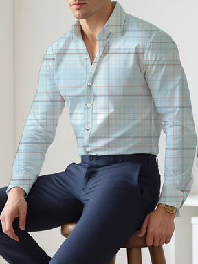 Camisa Casual Masculina Com Gola Lapela  Estampa Xadrez  Detalhe de Botão Moda Casual