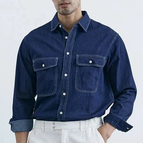 Camisa Jeans Masculina Moda Casual Com Lapela E Botões Camisa De Manga Comprida