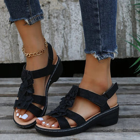 Sandália Ortopédica Feminina Confortável Com Detalhes de Flores Moda Casual