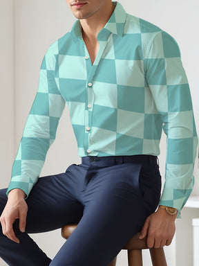 Camisa Casual Masculina Com Gola Lapela  Estampa Xadrez  Detalhe de Botão Moda Casual