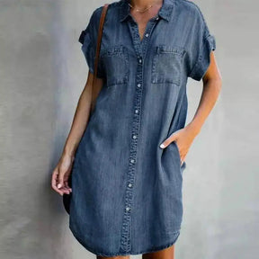 Vestido Curto Malhado Jeans Feminino