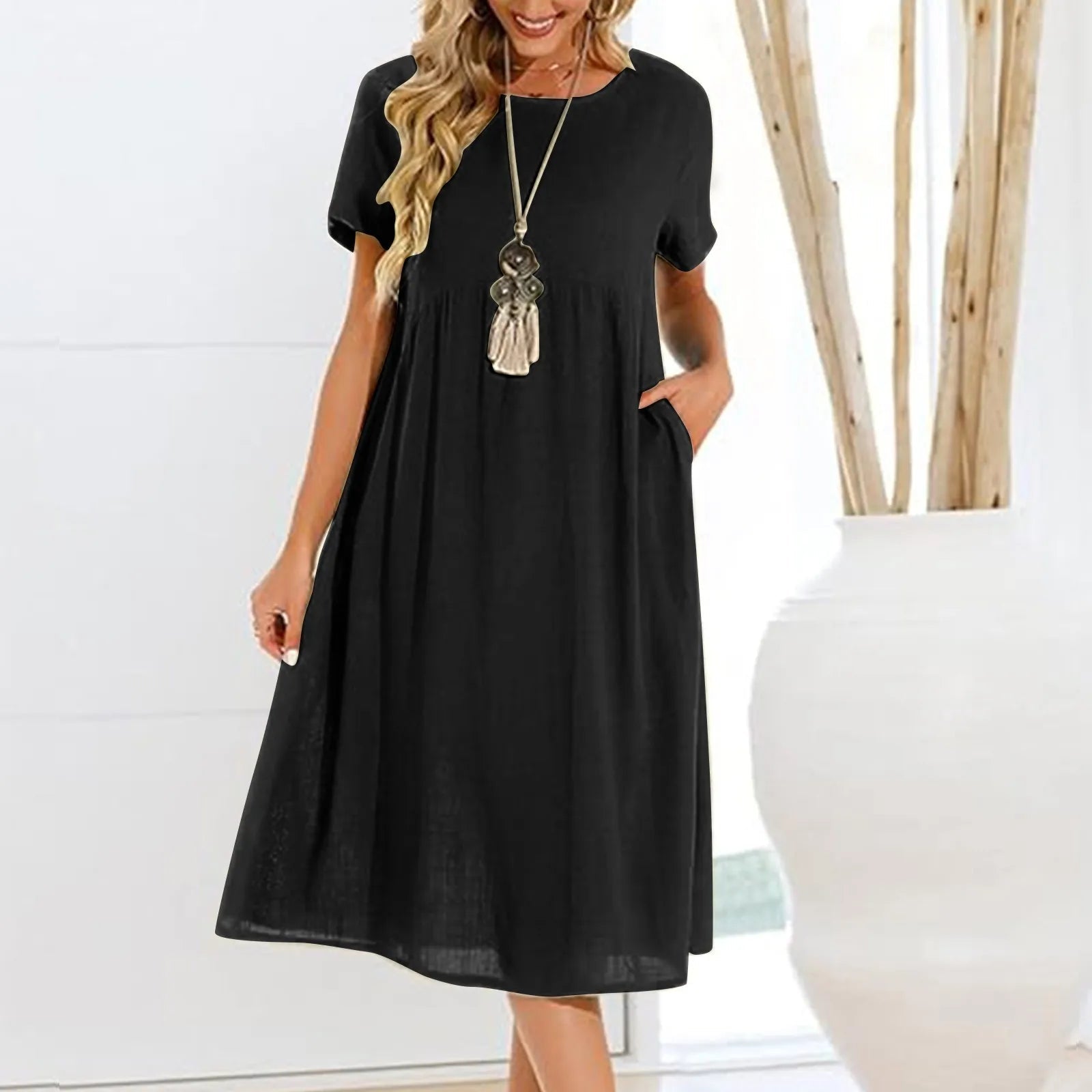 Vestido Casual Plus Chanfrado Feminino