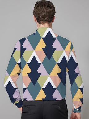 Camisas Sociais Masculinas com Estampas Detalhe de Botão Corte Fino Regular Estilo Casual