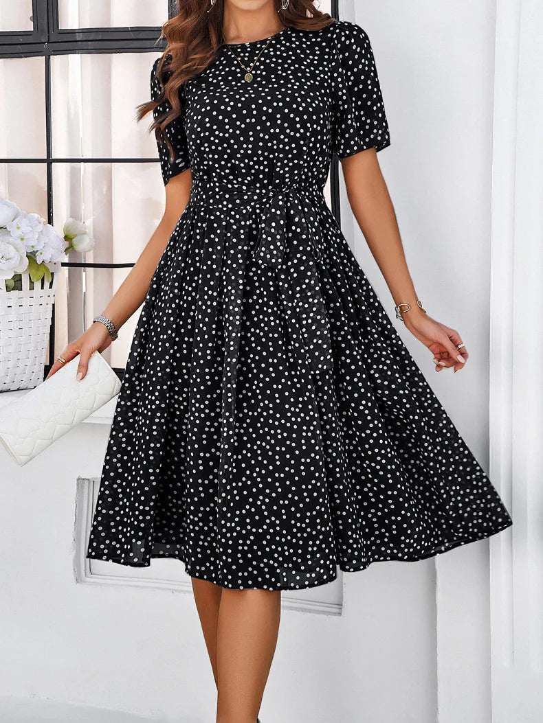 Vestido Casual Estelar Chanfrado com Laço Feminino