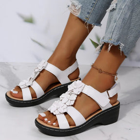 Sandália Ortopédica Feminina Confortável Com Detalhes de Flores Moda Casual