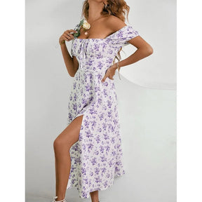 Vestido Florido Longo com Fenda Feminino