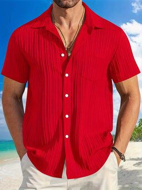 Camisa Masculina Moda Havaiana Com Botões e Mangas Curtas Camisa De Cor Sólida