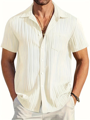 Camisa Masculina Moda Havaiana Com Botões e Mangas Curtas Camisa De Cor Sólida