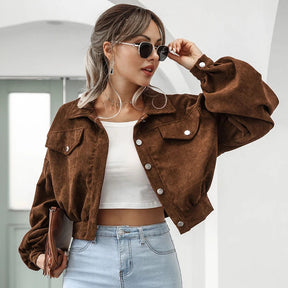 Jaqueta Curta Feminina Tendência De Veludo - Promoção De Inverno 2025