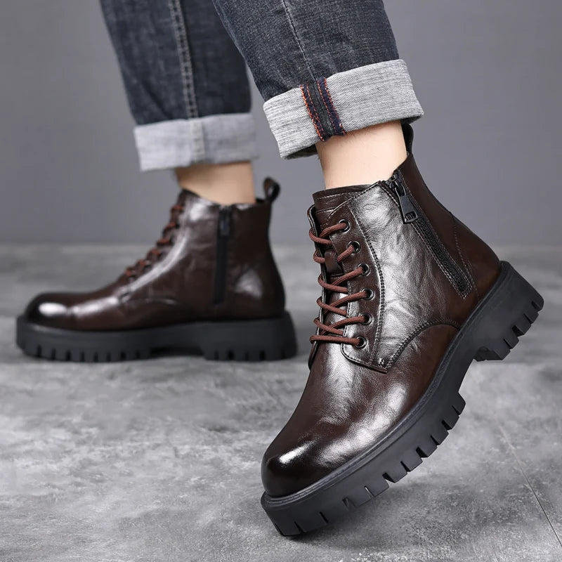 Bota de Couro Inverno Masculina Coturno Derby