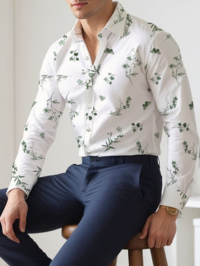 Camisa Social Masculina De Corte Regular Com Estampa Floral e Folhas Tendência